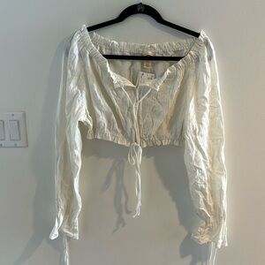 Linen crop off shoulder tie top